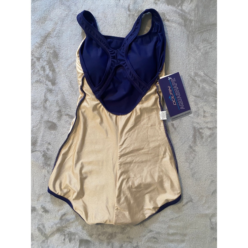 NWT Dolfin Swimsuit 34/8L Navy Aquashape Conservative Lap Suit Racerback One PC - Picture 5 of 12